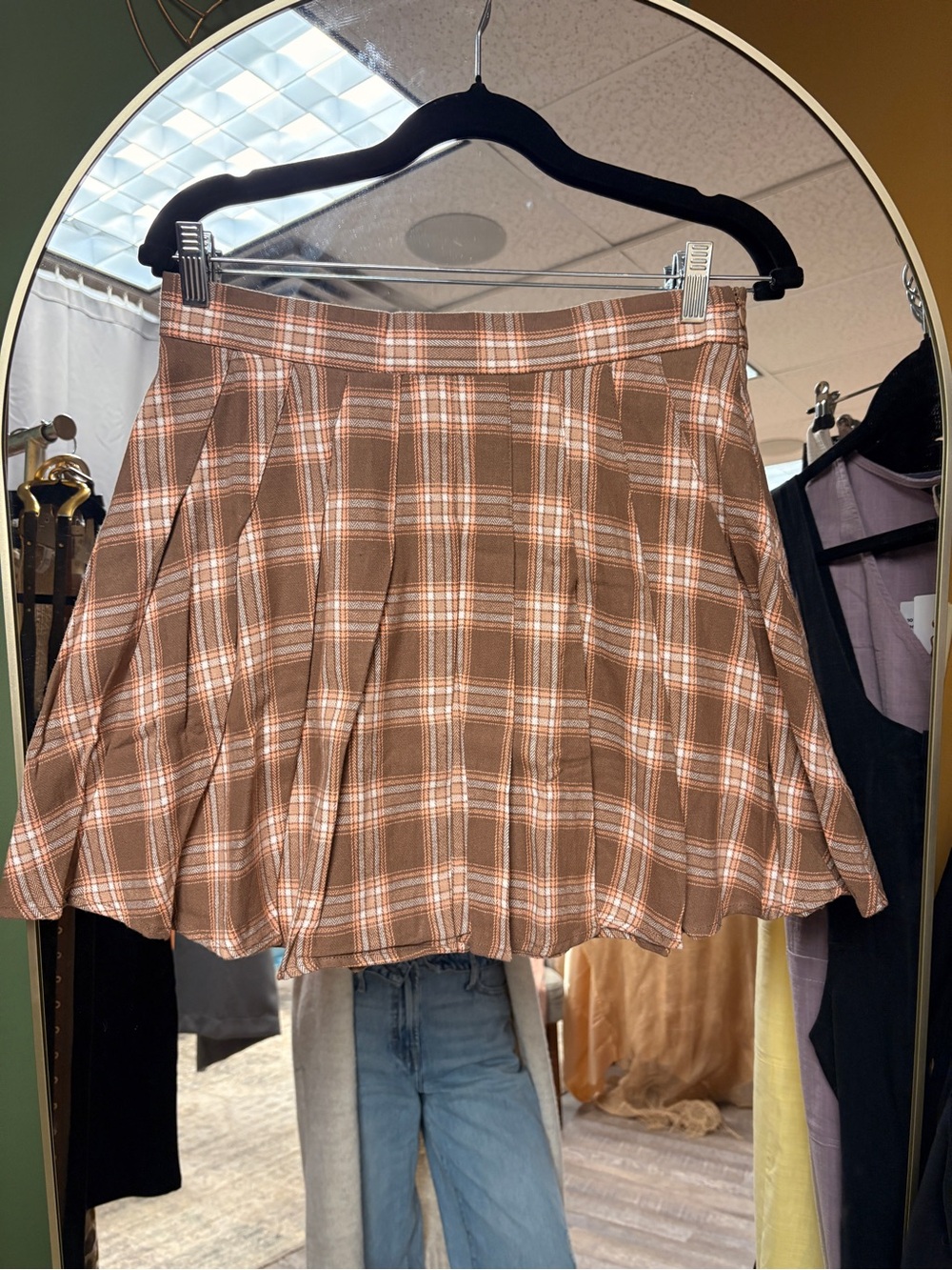 Plaid Brown Pleated Skater Skirt